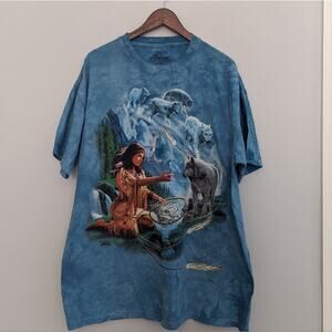 Vintage The Mountain 2XL Native American Polar Bear Tie Dye Shirt 2001 USA Made